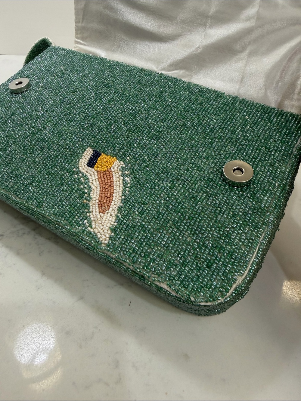 Green & Cream Embroidered Seaside Shoulder Bag - Picture 9 of 13